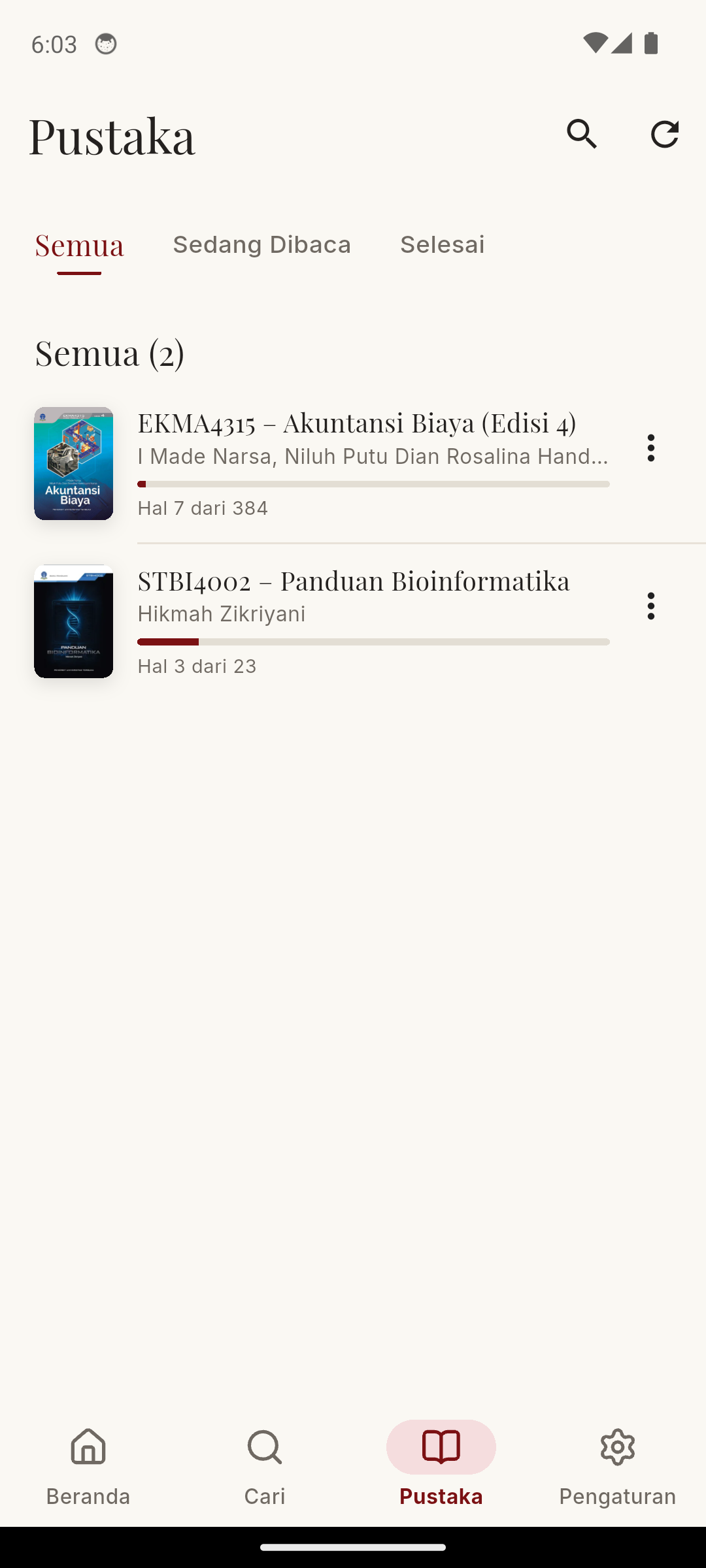 Pustaka: buku tersimpan